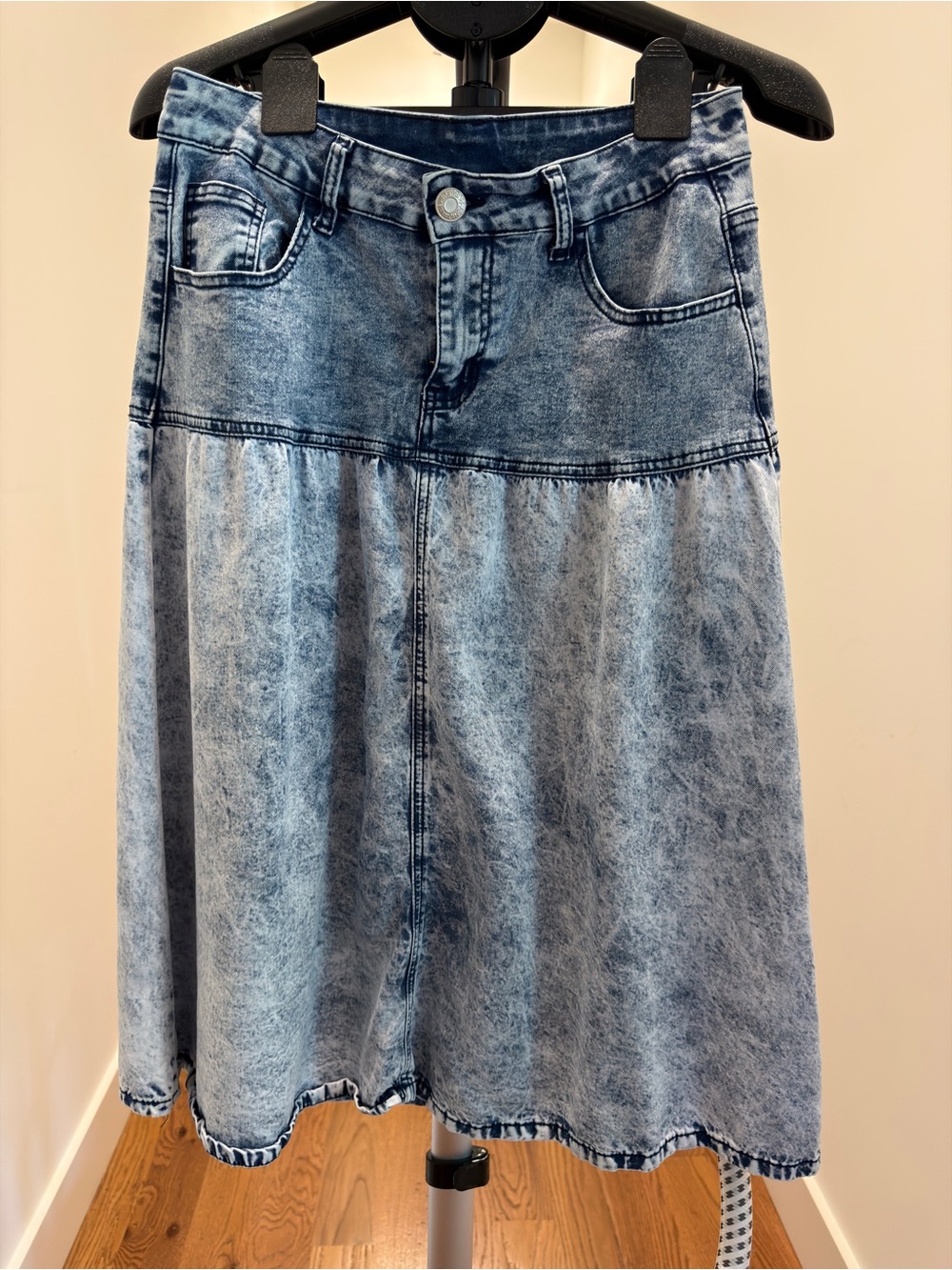 Women’s Acid Wash Denim A-Line Skirt - Blue
